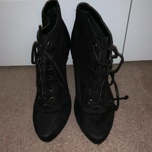 Black booties, suede